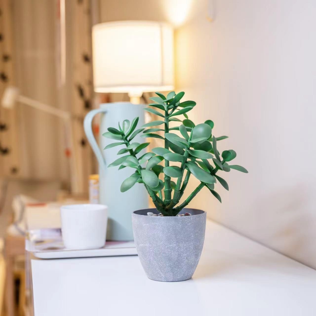 365 Blooming Decor 12” Artificial Jade Plant in Minimalist Gray 1ft, Green