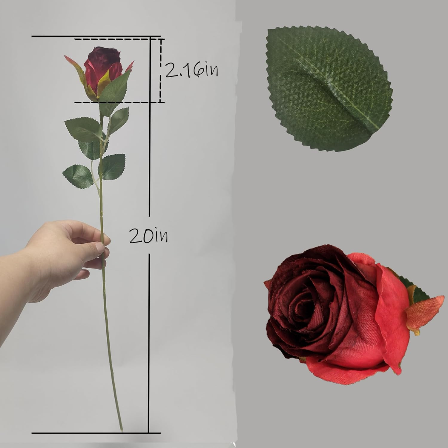 Artificial Roses 10 Pcs – Lifelike Single Stem Fake Roses with Natural Petal Tex