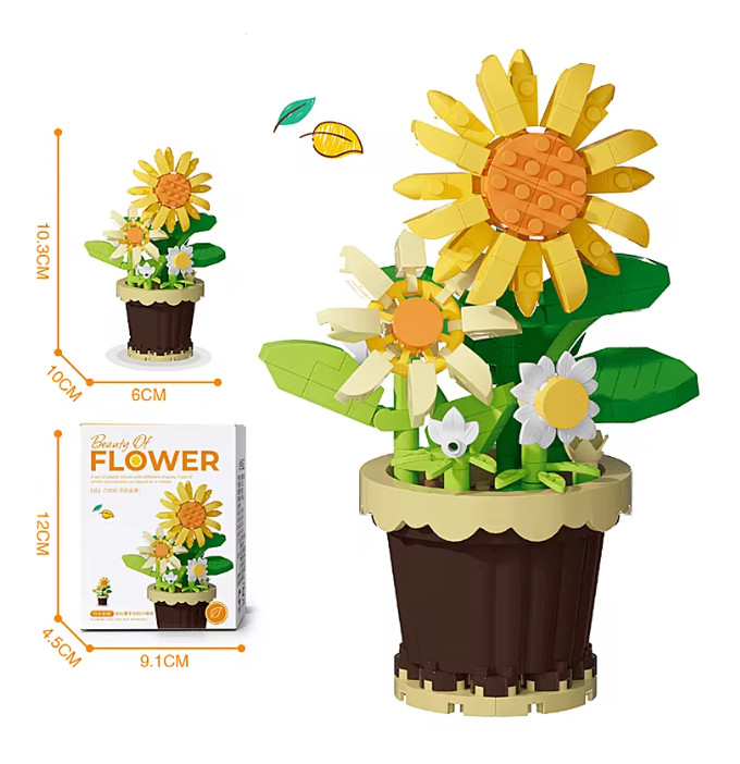 Creative Building Block Bouquet, Eternal Flower Plant Potted Gift, Rose Sunflowe
