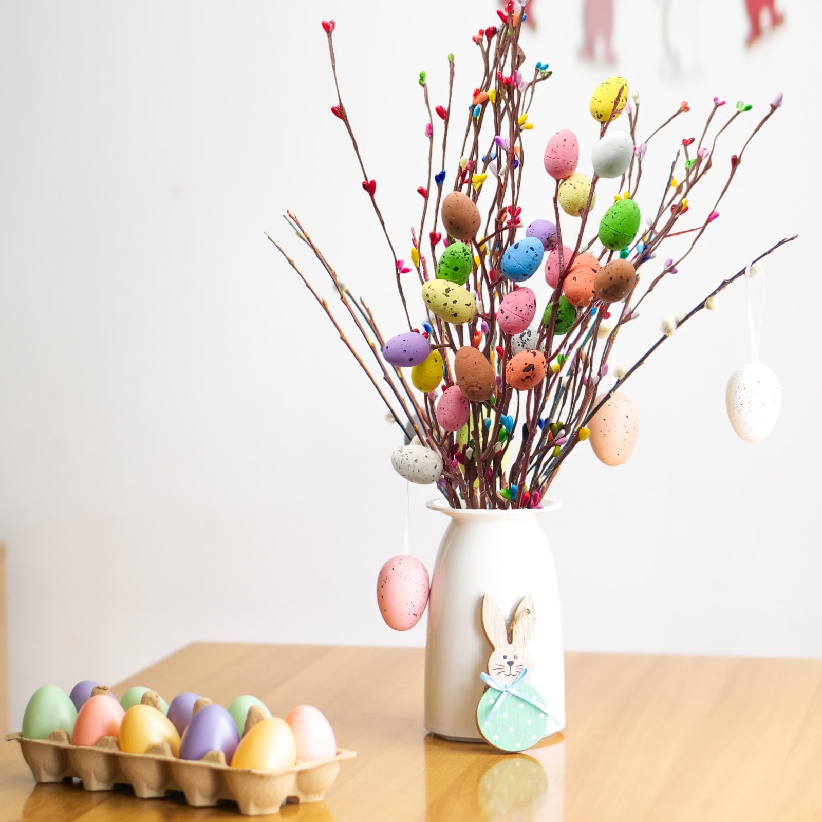 26Pcs 40cm Artificial Easter Spray Vine with Colorful Eggs and Fan-Shaped Eas…