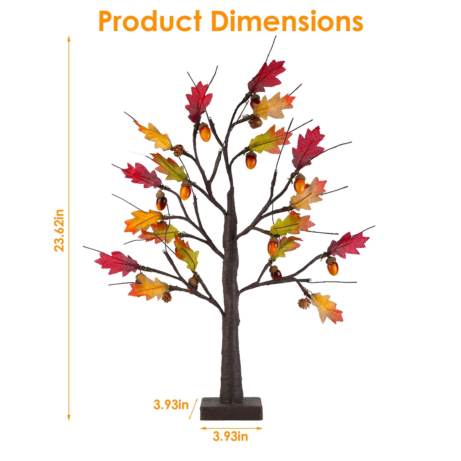 2PACK 24″ Artificial 24 LED Lighted Maple Tree Fall Decorations Timer Function