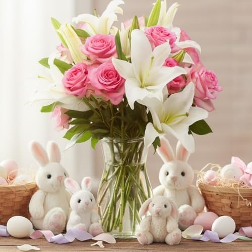 Stunning Oriental Lily & Pink Roses Bouquet – Fresh Flowers in Vase – Romantic G