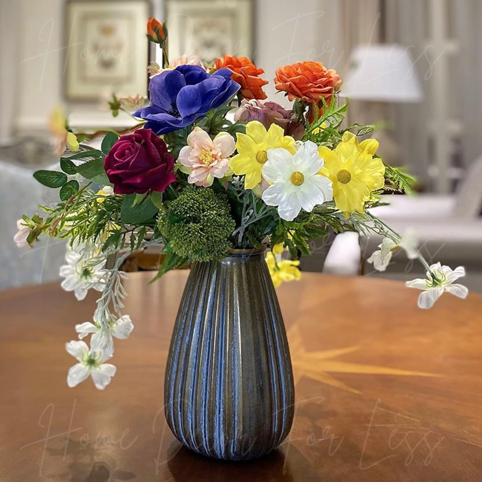 Artificial Spring Floral Flower Arrangement Ceramic Vase Centerpiece Home Decor
