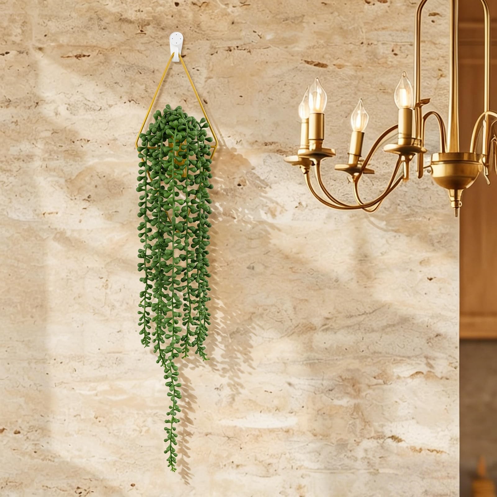 2 Pack Artificial Hanging Plants with Geometric Metal Wall Planter, Faux Stri…
