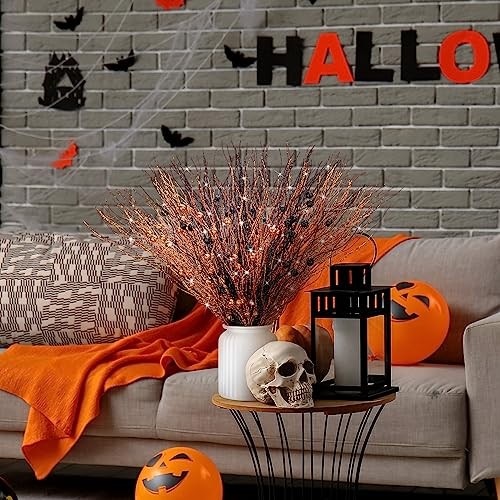 16 Pack Artificial Glitter Berry Stem, 17 Inches Fall and Black, Orange