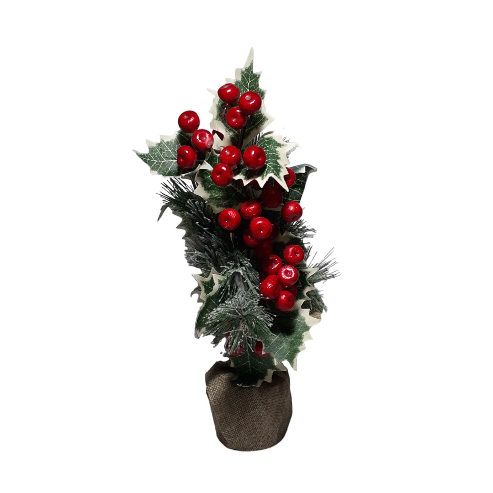 Home Decor Plant Artificial Holly Berries Pine Ivy Greenery In Burlap Winter 11″