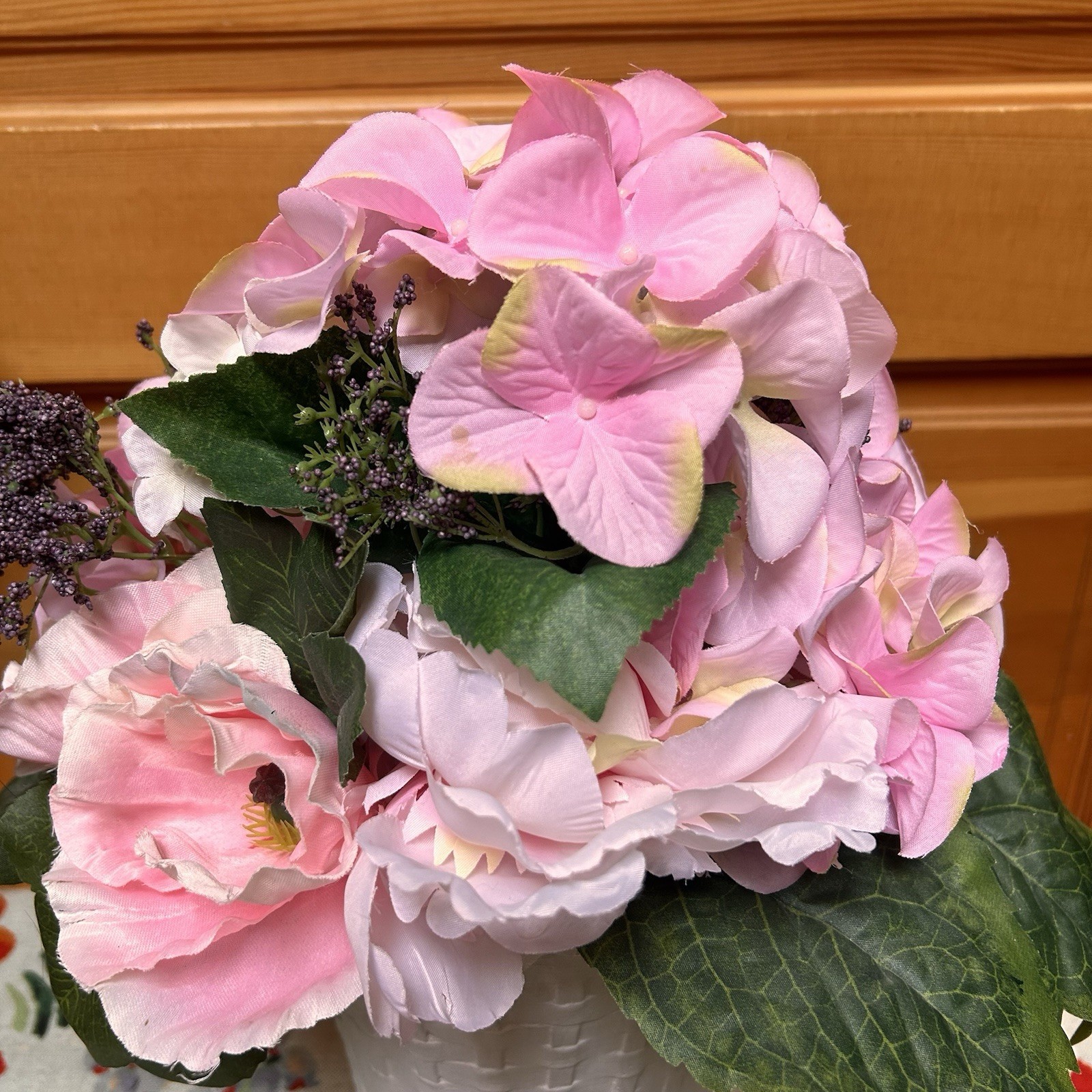 Faux Flower Arrangement Pink Hydrangeas Peonies Wedding Shower Garden Tea Party