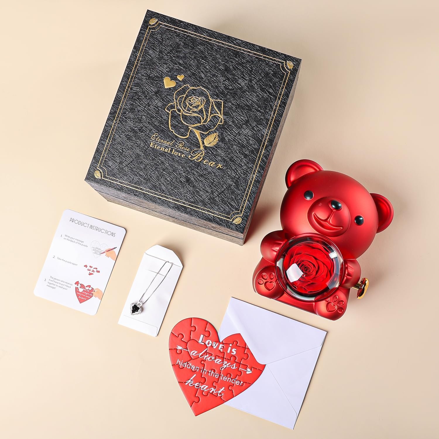 Cute teddy bear with fresh roses – real roses embedded inside the bear