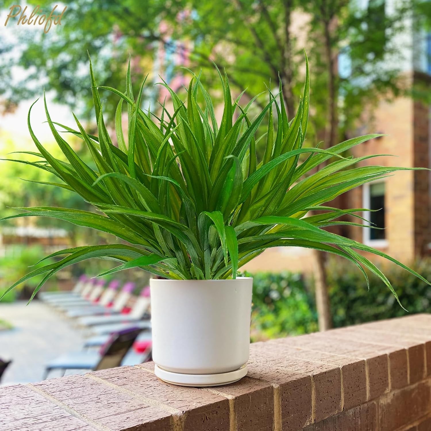 16Pcs Artificial Grass Fake Plants 17.3In 16 Leaves Outdoor Fake Grass UV Resist