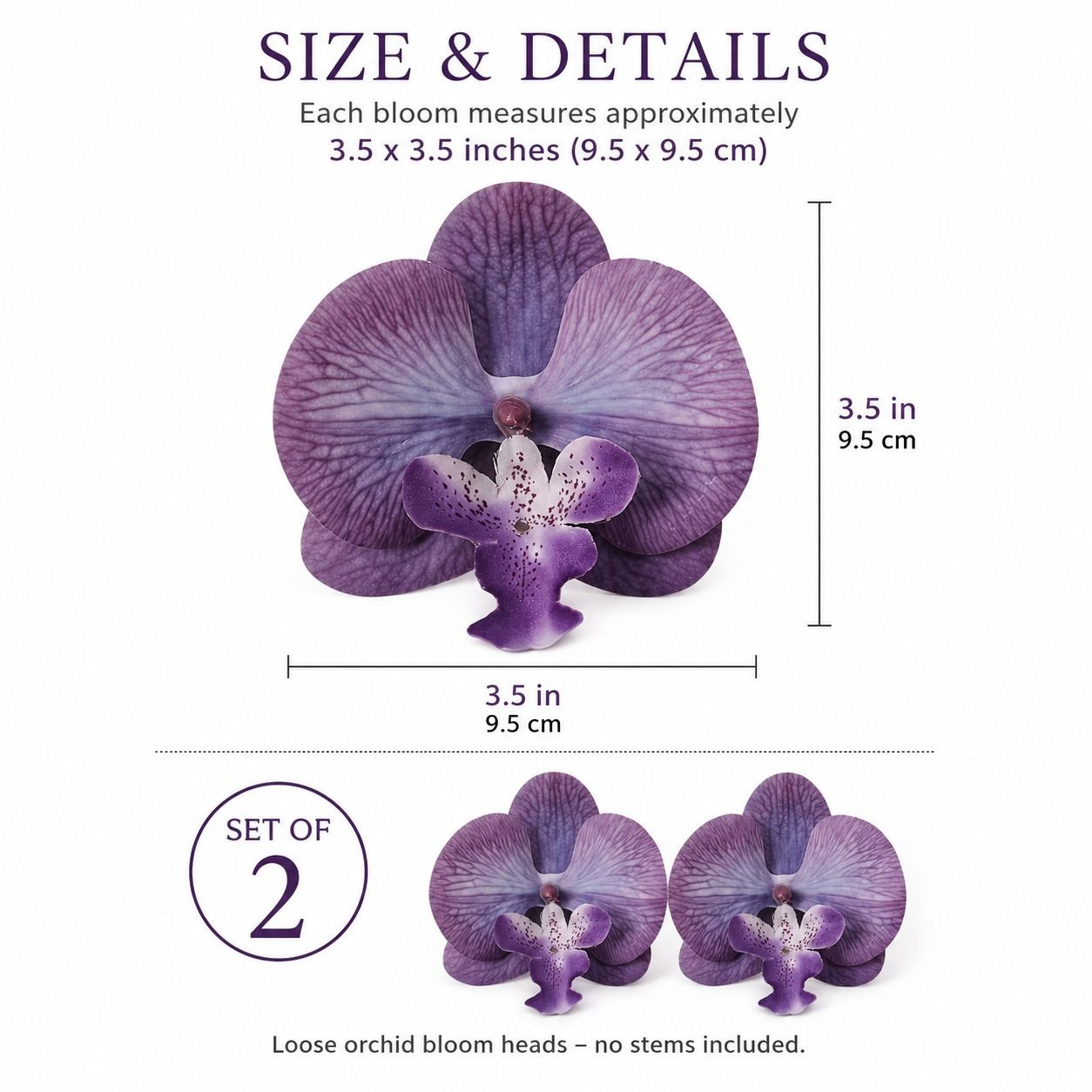 Real Touch Orchid Heads Set of 2 Purple Phalaenopsis Blooms 3.5 Inch for Corsage