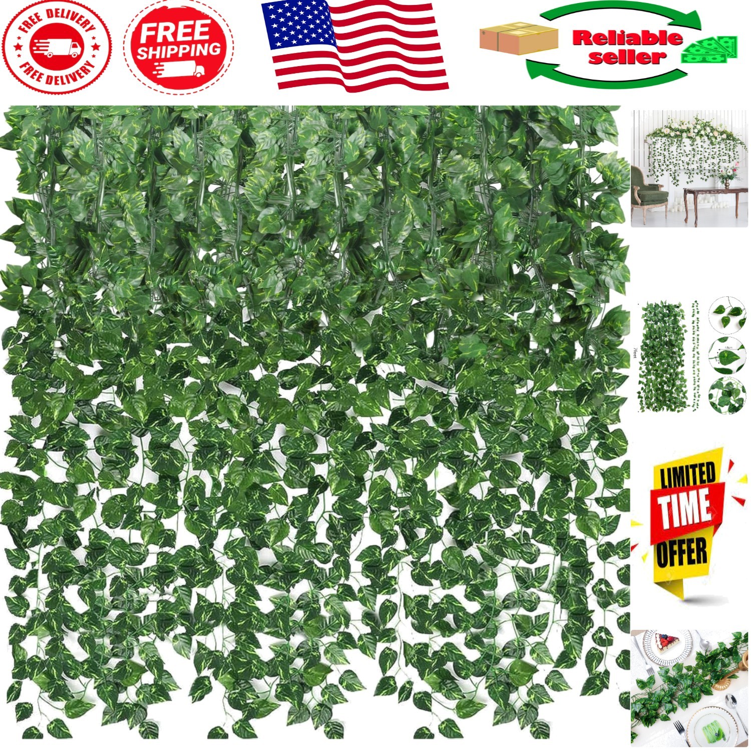 Flexible 36-Piece Ivy Garland – 252ft Silk Vines for Jungle Theme Parties