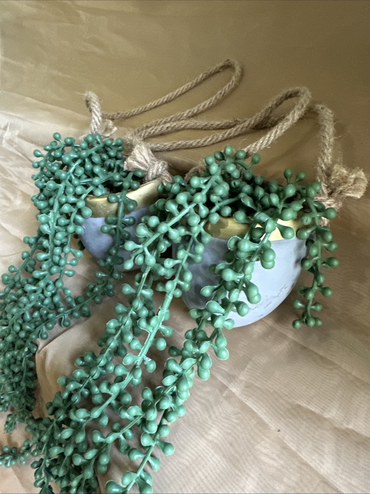 String Of Pearls Plant Set Artificial Hanging Decor Grey And Gold Pot Set 2