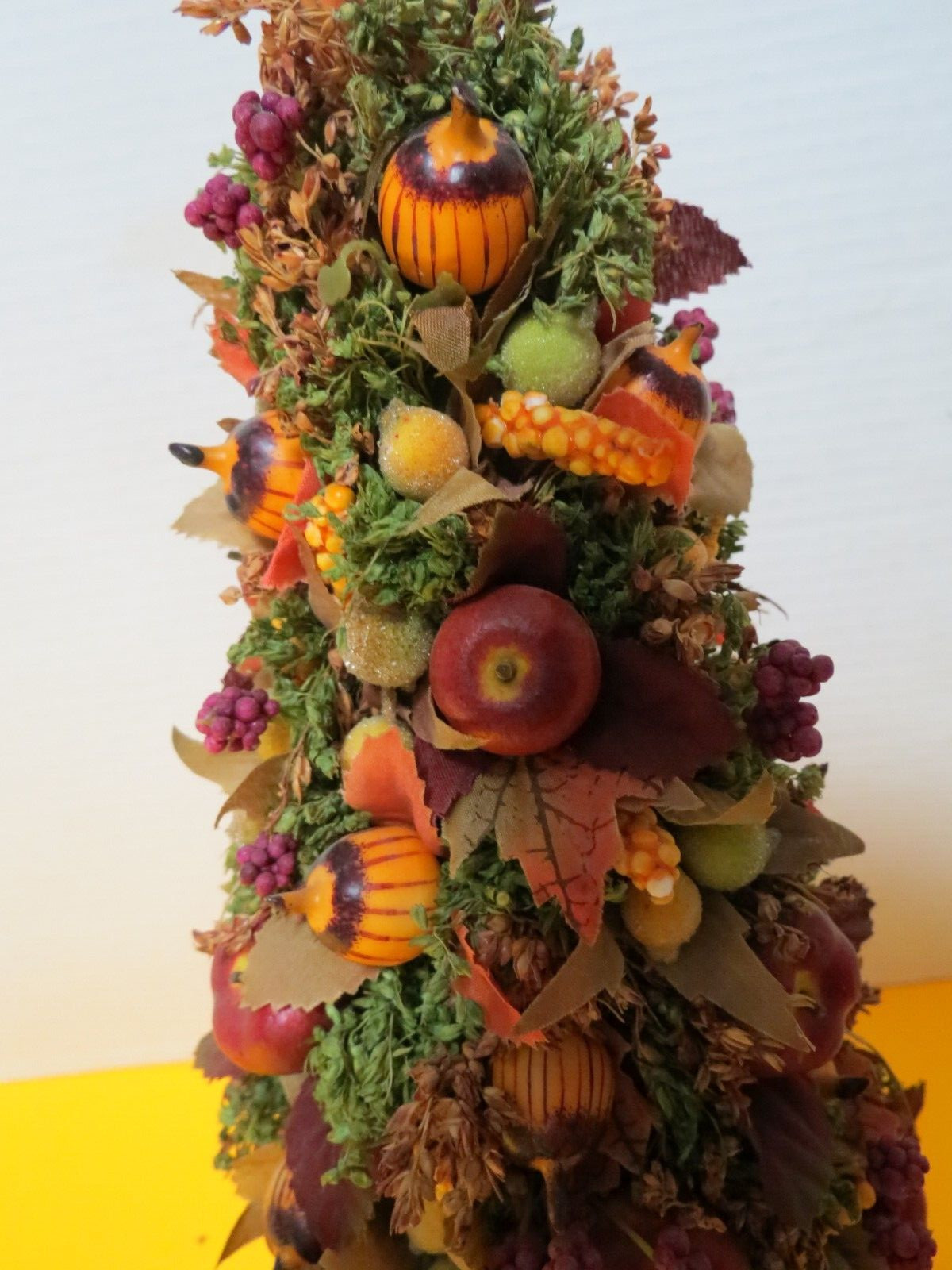 Fruit And Floral Christmas Style Tree Figure 13″T Artificial In Bisque Pot