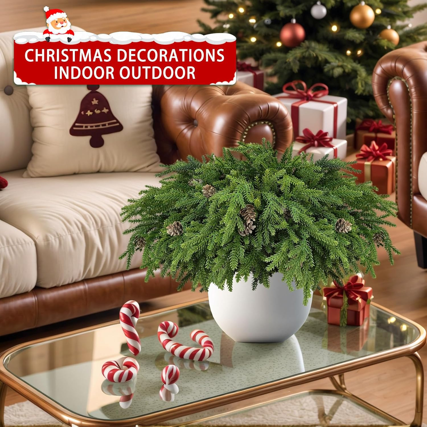 24 Pcs Realistic Pine Branches with Pinecones for Christmas Decor