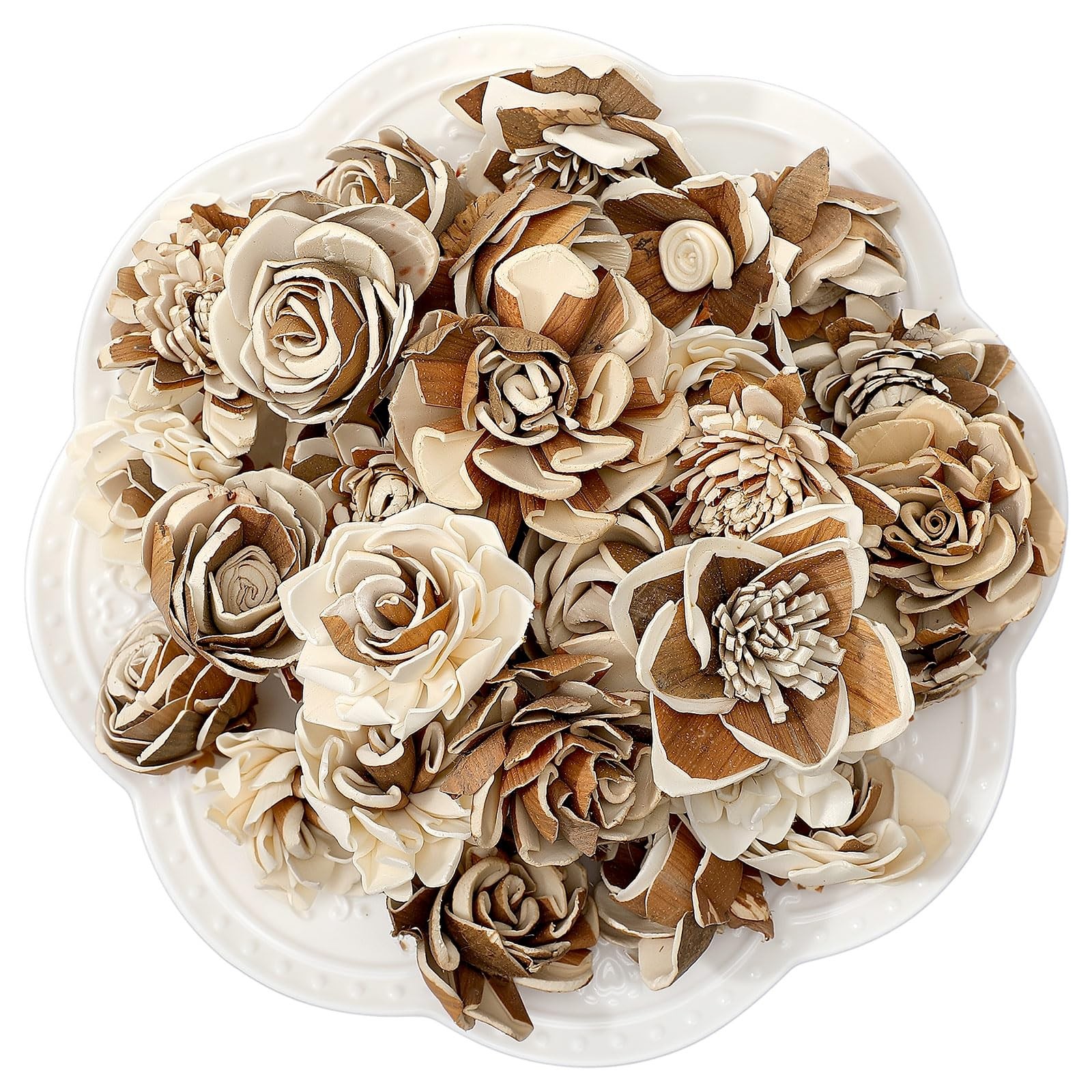 Dark Brown Retro DIY Sola Wood Flowers 50 PCS Assortment 1.381.77 Inch Bulk