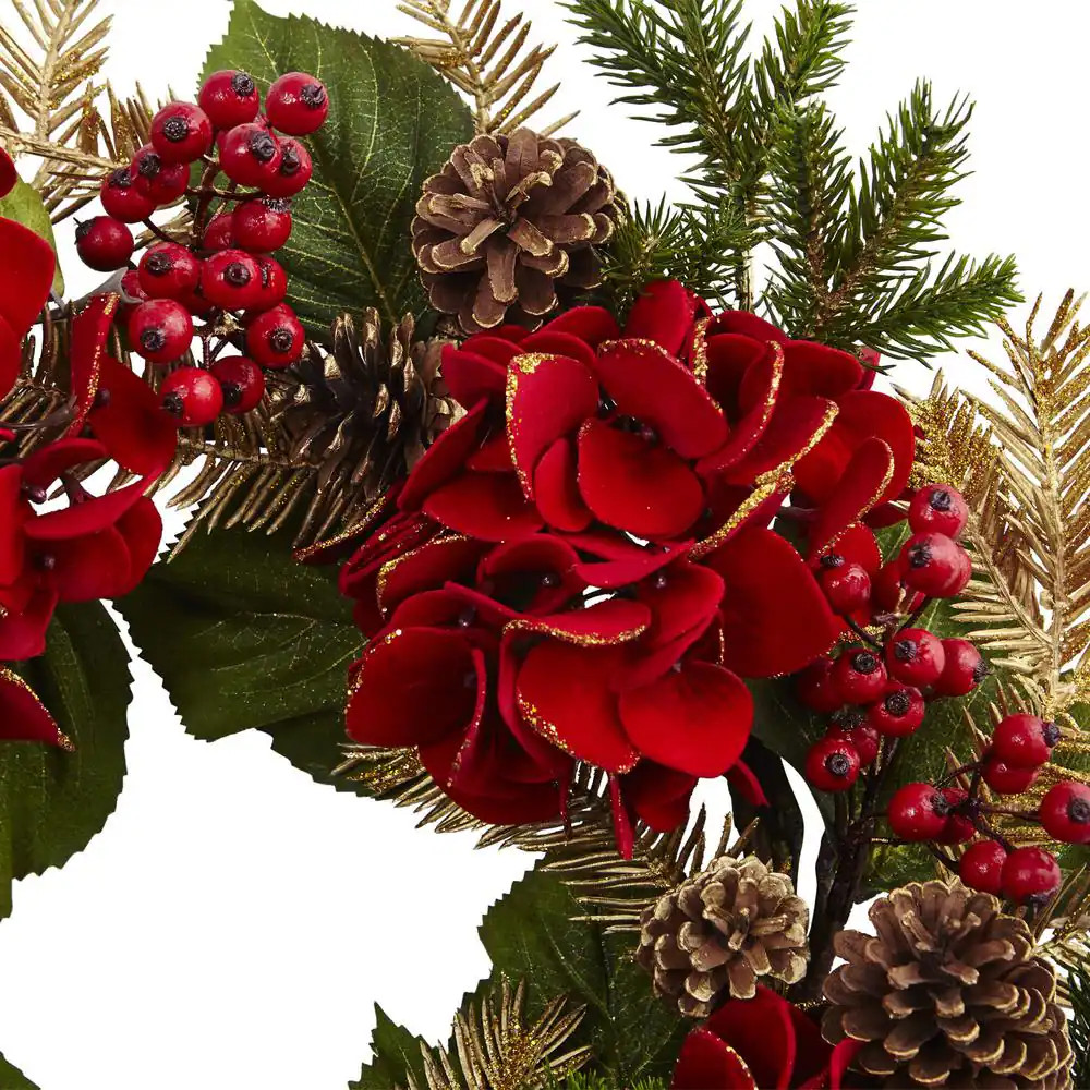 24 In. Artificial Hydrangea Pine Wreath