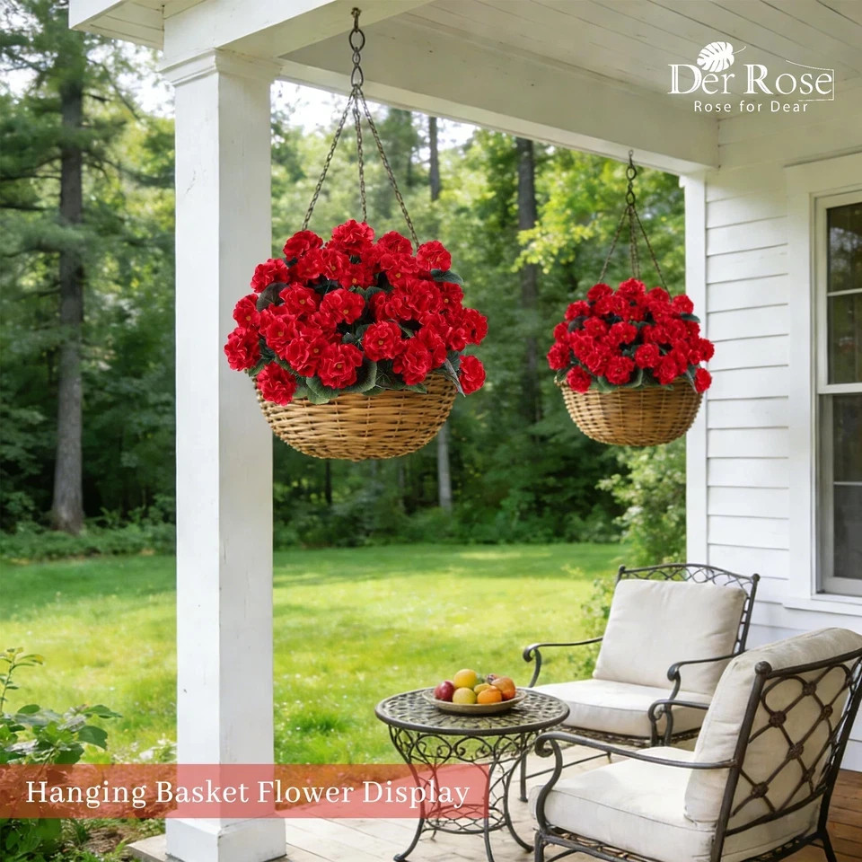 6 Pack Red Artificial Geraniums Flowers for Outdoors UV Resistant Faux Flowers f