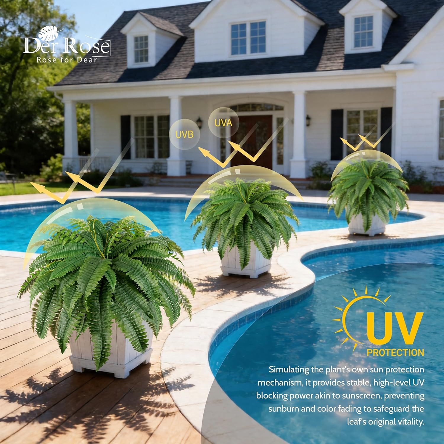 Der Rose 2 Pack 45″/60 Leaves Large Fake Ferns, UV Resistant Outdoor Artificial