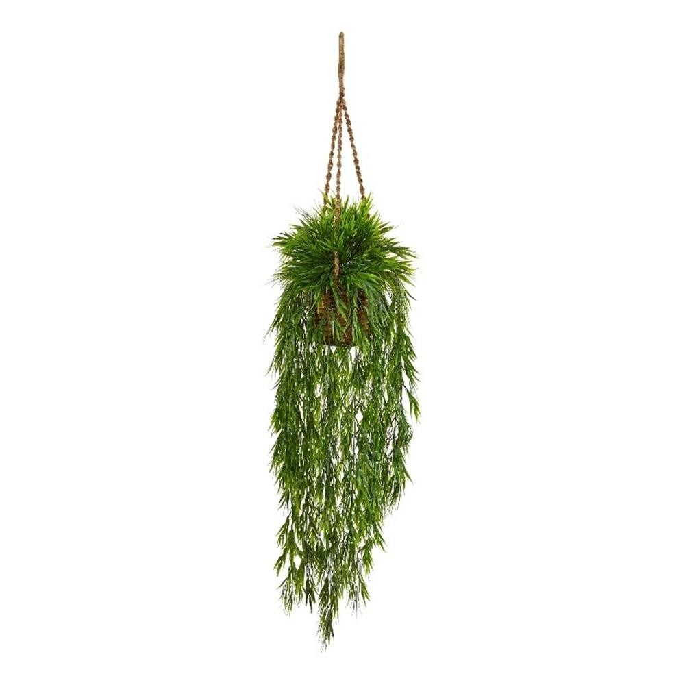 Nearly Natural Mini Bamboo Artificial Plant Hanging Basket in Green
