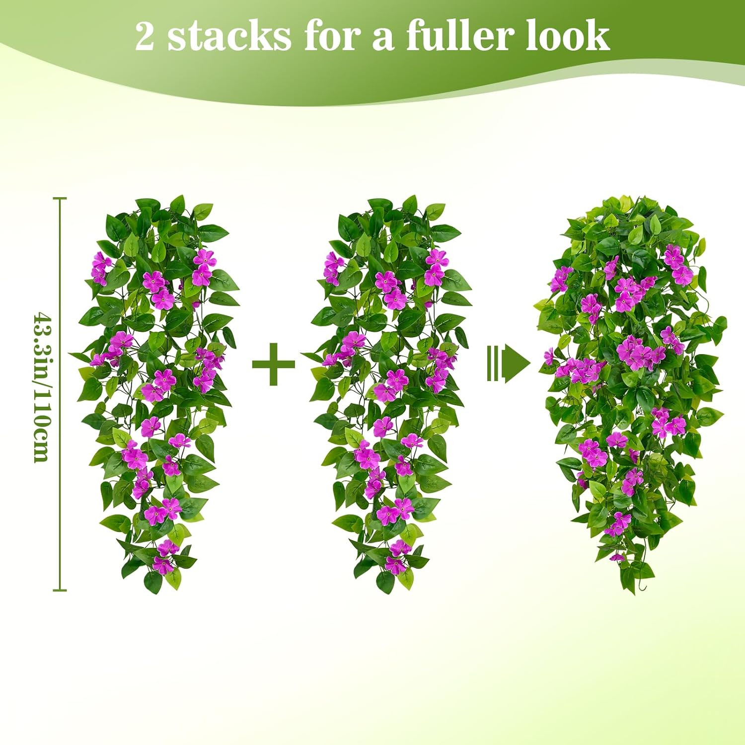 Artificial Hanging Flowers for Outdoors, 2pcs Fake Hanging Plants Pothos Vines w