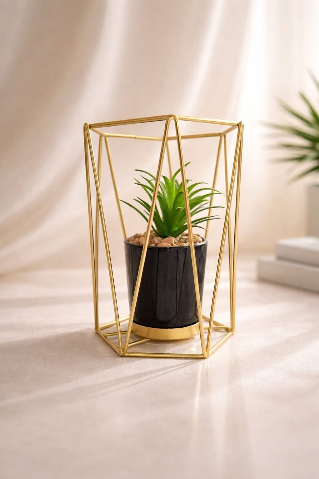 Minimalist Decor Artificial Plant Geometric Design Gold Frame Modern Accessory