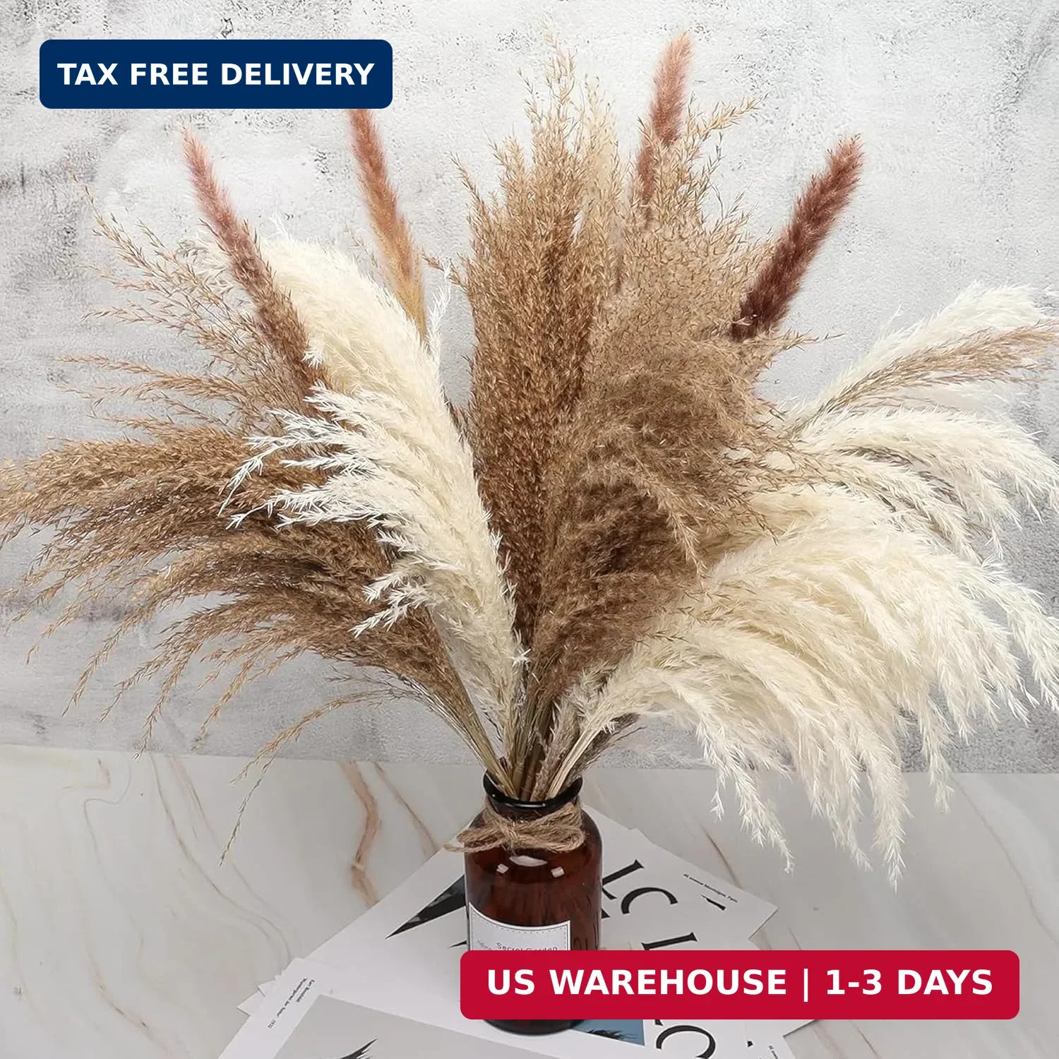 40 PCS Tall Pampas Grass for Floor Vase – 17″ Natural Fluffy Dried Pampas Grass