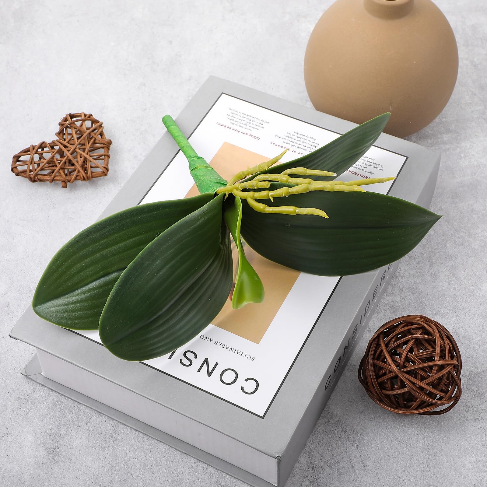 2 Pcs Orchid Leaves Artificial Real Touch Faux Phalaenopsis Stems Leaf 8 Inch…