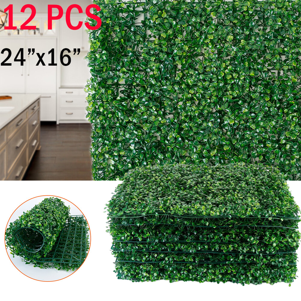 12PCS Artificial Plant Wall Fence Panel Decor Greenery Hedge Grass 24″ x 16″