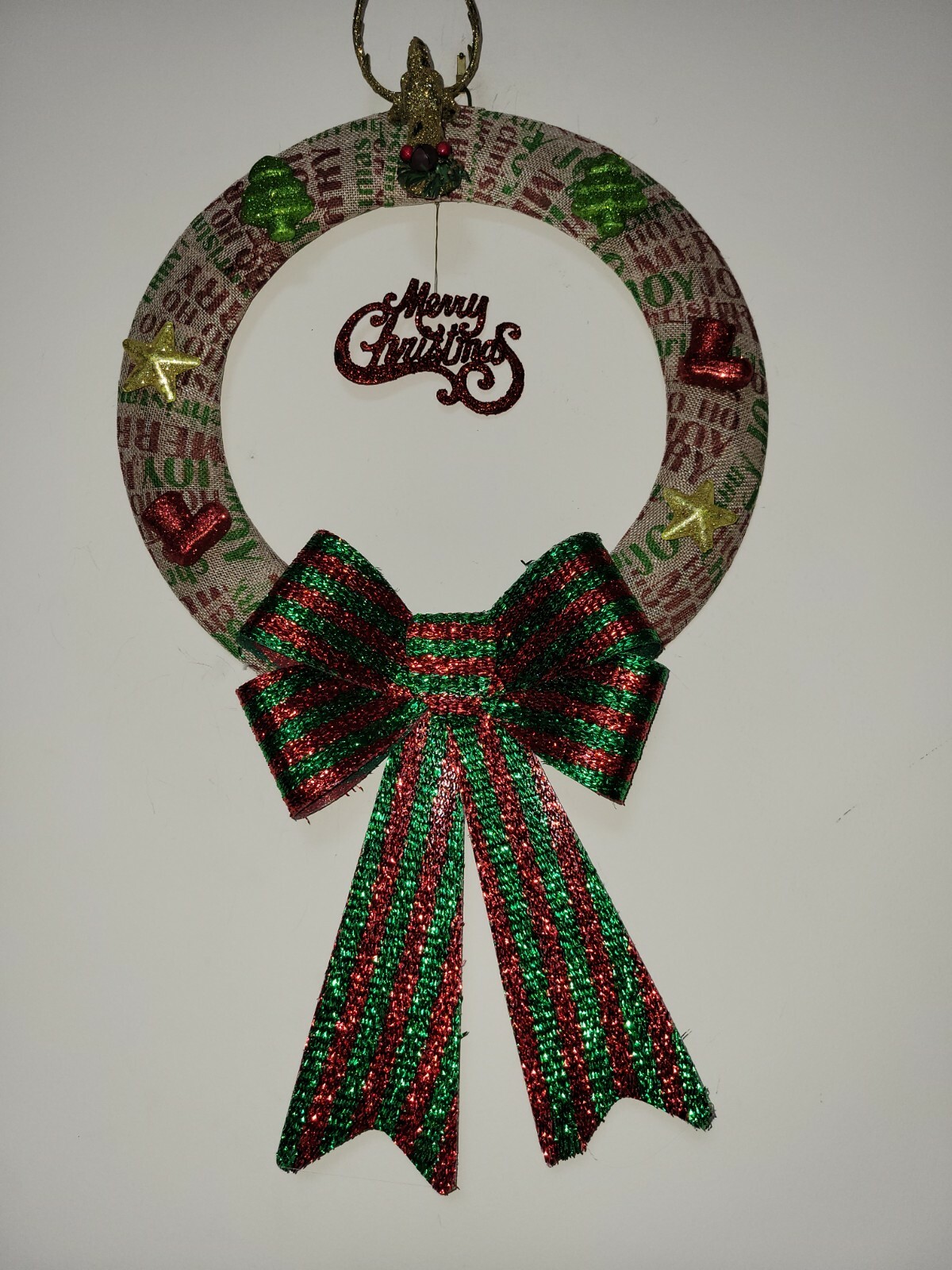Merry Christmas Happy Holidays Mesh Front Door Wreath Wall Decoration reindeer
