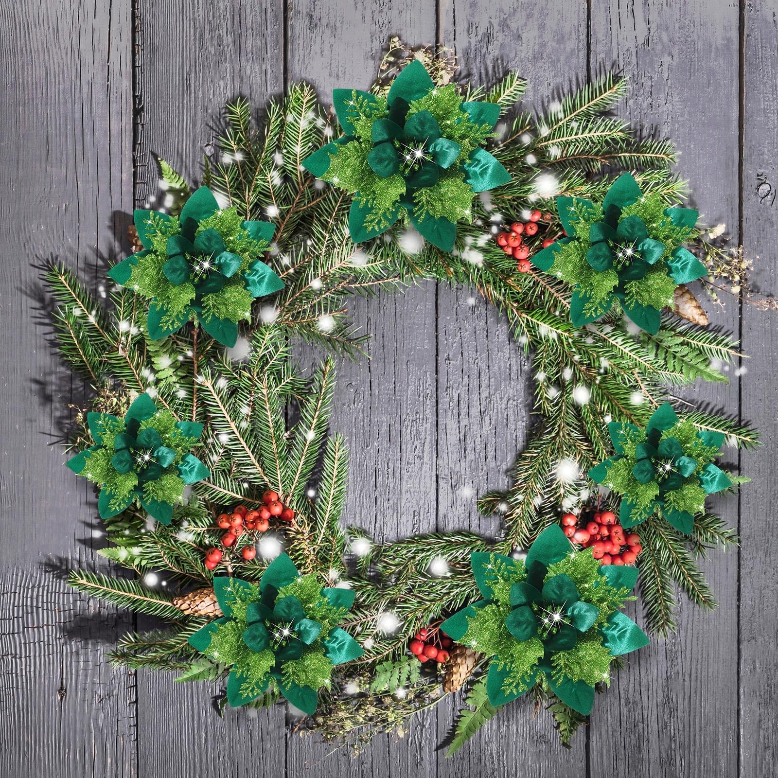 36 Pcs Christmas Glitter Artificial Poinsettia Flowers Xmas Poinsettia Artifi…