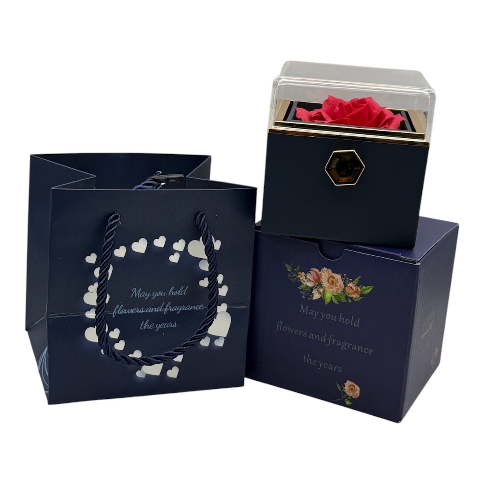 Rotating Blue Valentine wedding Eternal Rose Flower Ring Necklace Gift Box