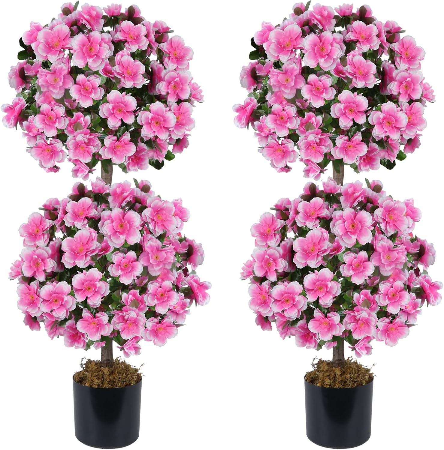 Double Ball Topiary Trees – 3FT Faux Camellia Plants Set of 2 for Decor