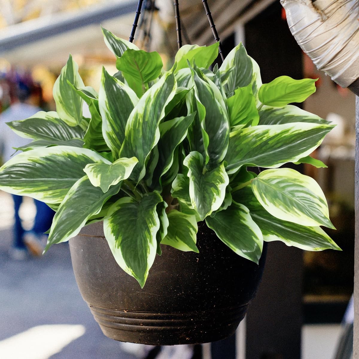 6PCS Artificial Tropical Green Plants – 15.75″ Fake Hostas Outdoor Artificial…