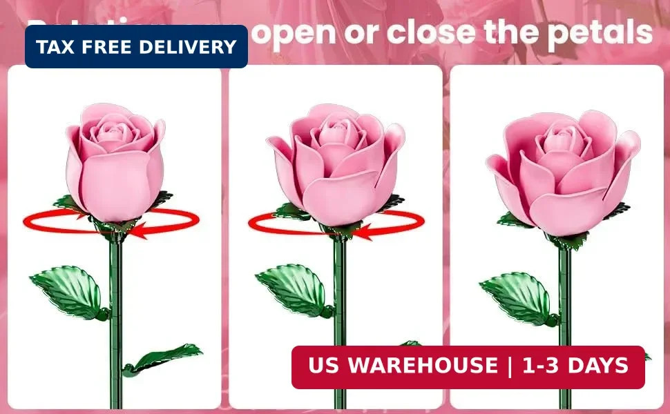 Pink Rose Bouquet Building Set for Girls & Boys – 12 Pack Botanical Collection G