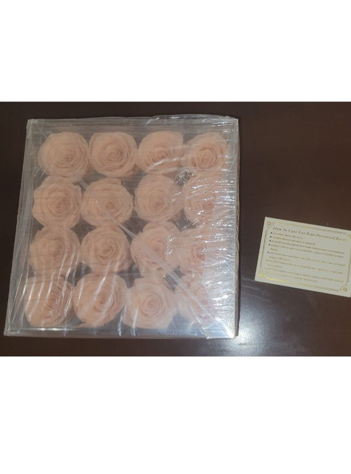 16 Preserved Blush Peach Roses in Clear Acrylic Box Luxury Floral Arrangement