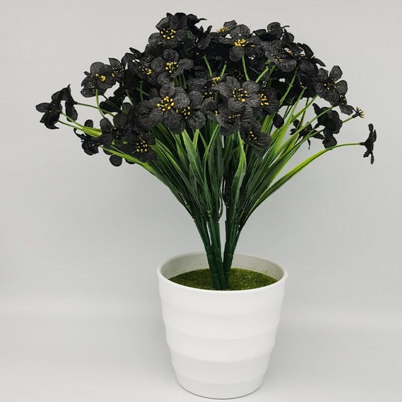12 Bundles Black Silk Flowers – UV Resistant Artificial Plants for Garden Decor
