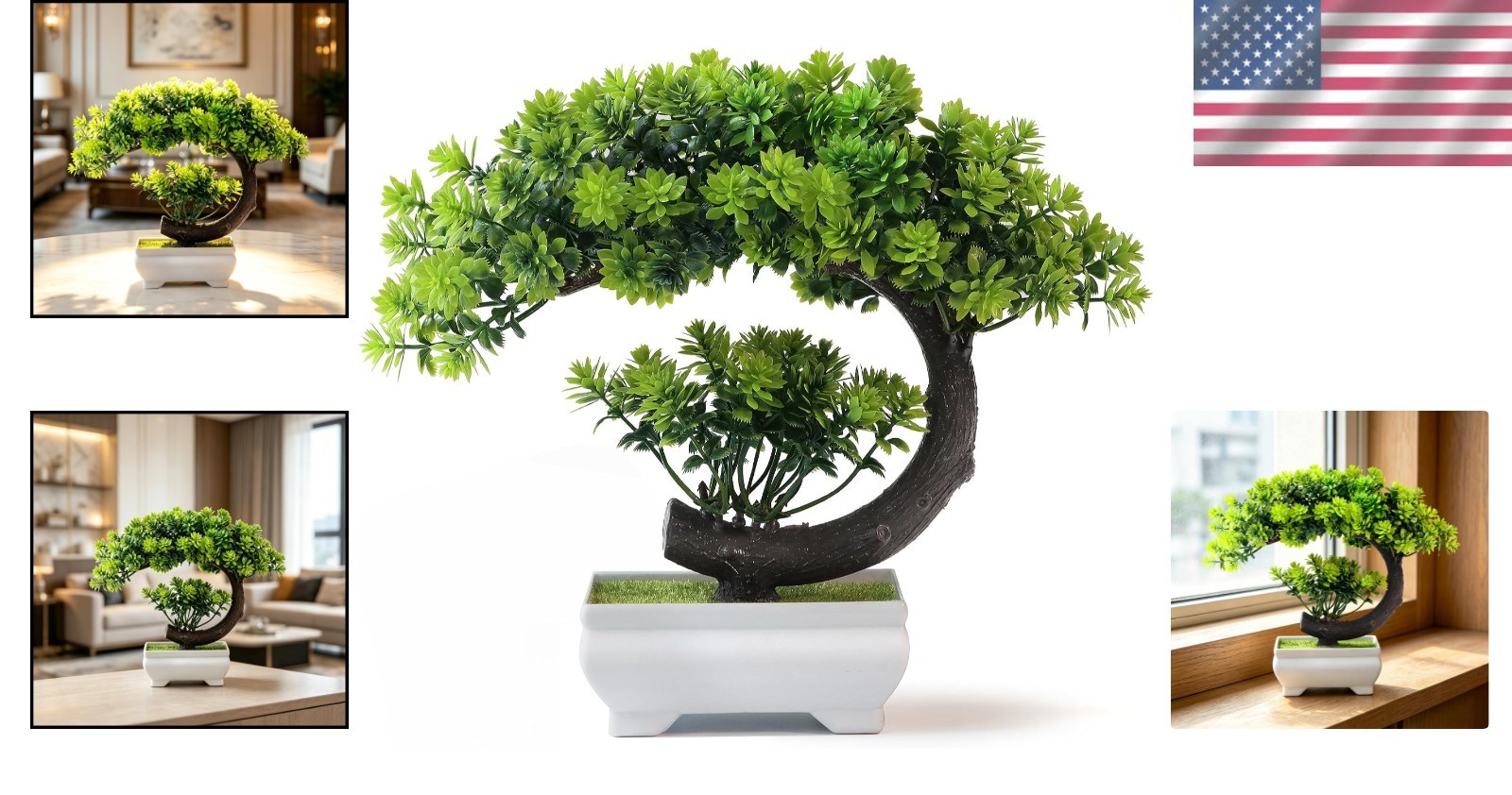 Chic Green Artificial Bonsai Tree for Effortless Home or Office Decor – 8.5”