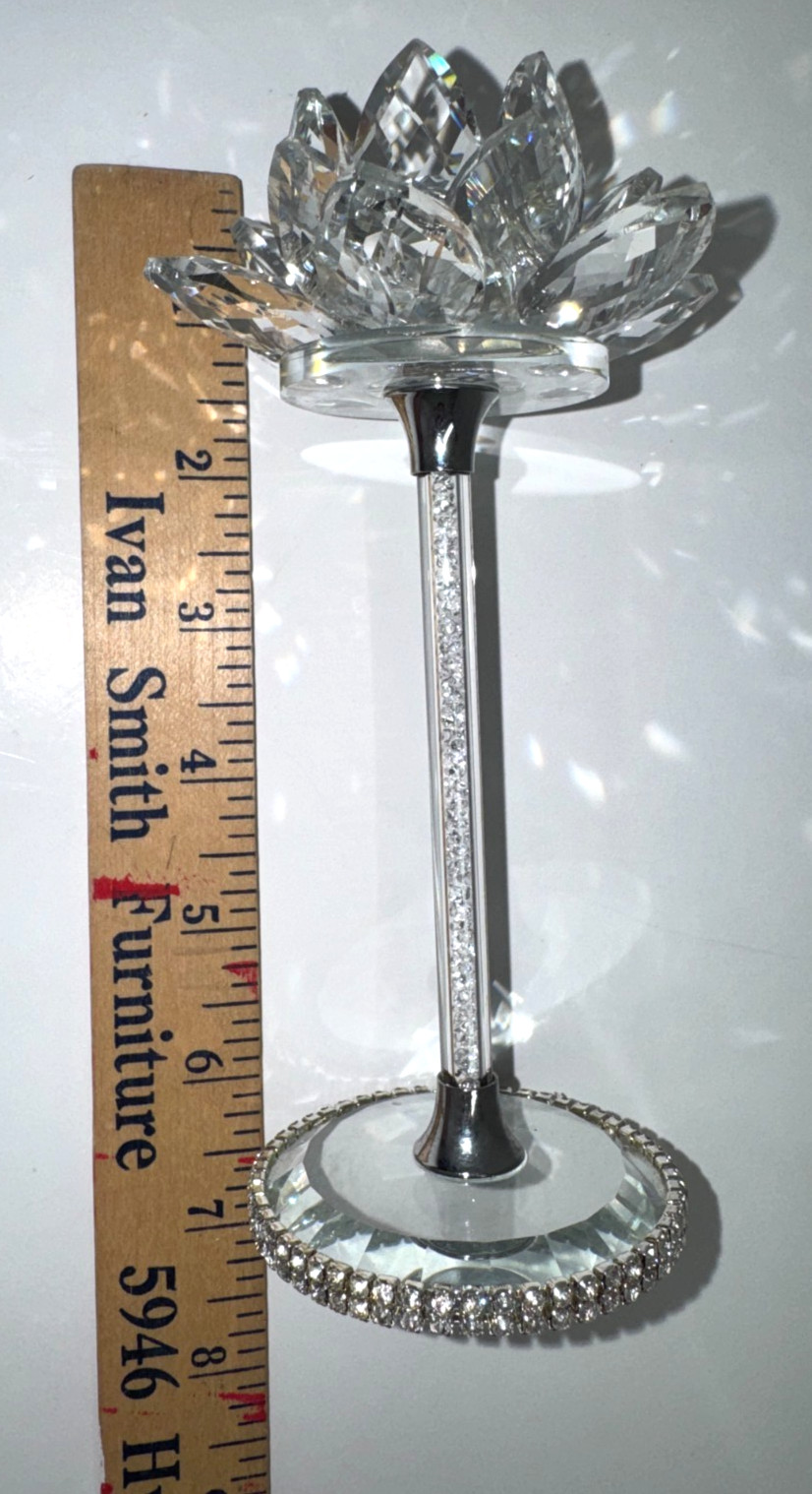 Crystal Lotus Flower, Rhinestone Base, Glitter Stem, New in open box