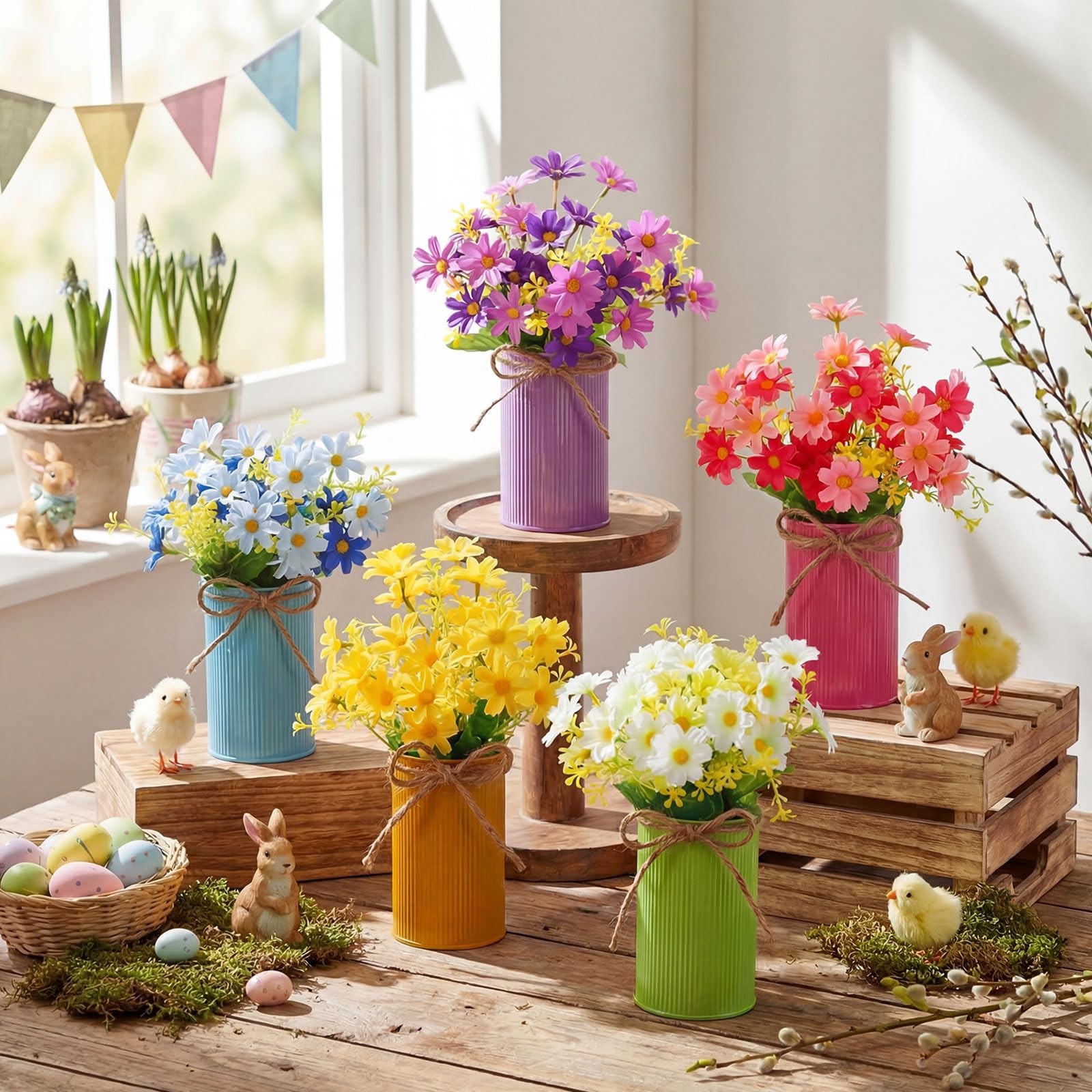 30 PCS Spring Centerpiece Office Decor Galvanized Metal Bucket Daisy Floral