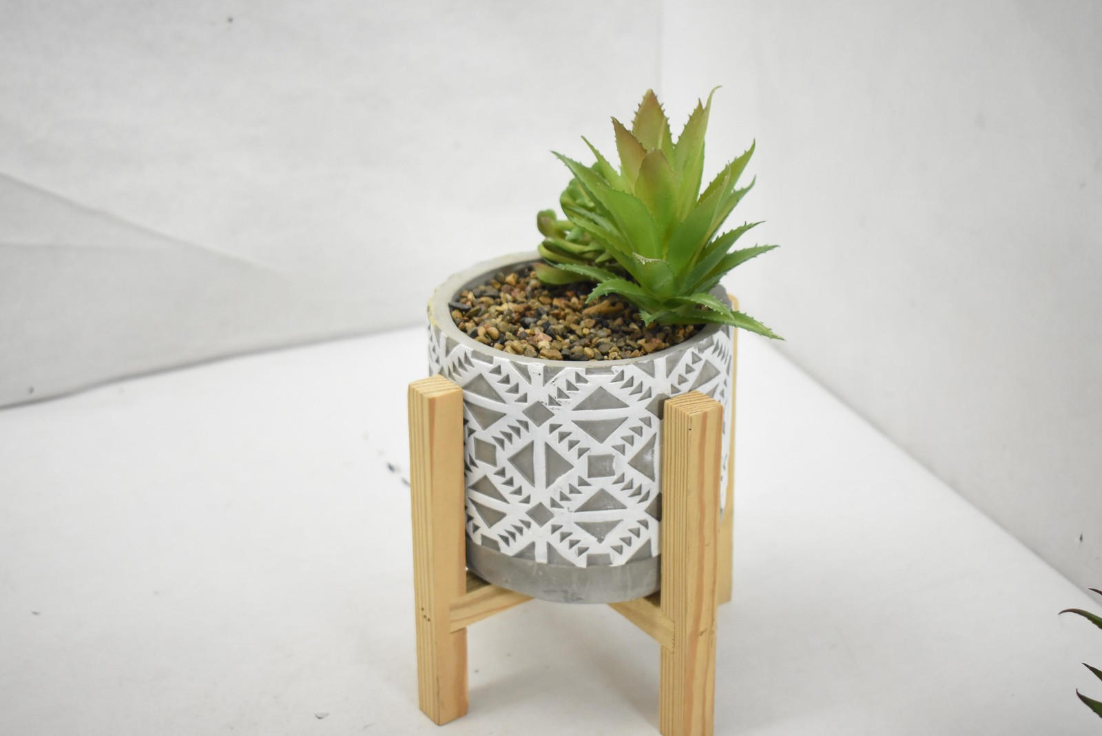 Set Of 3 Artificial Succulent Plants 8in Green Potted Ceramic Wood Centerpiece