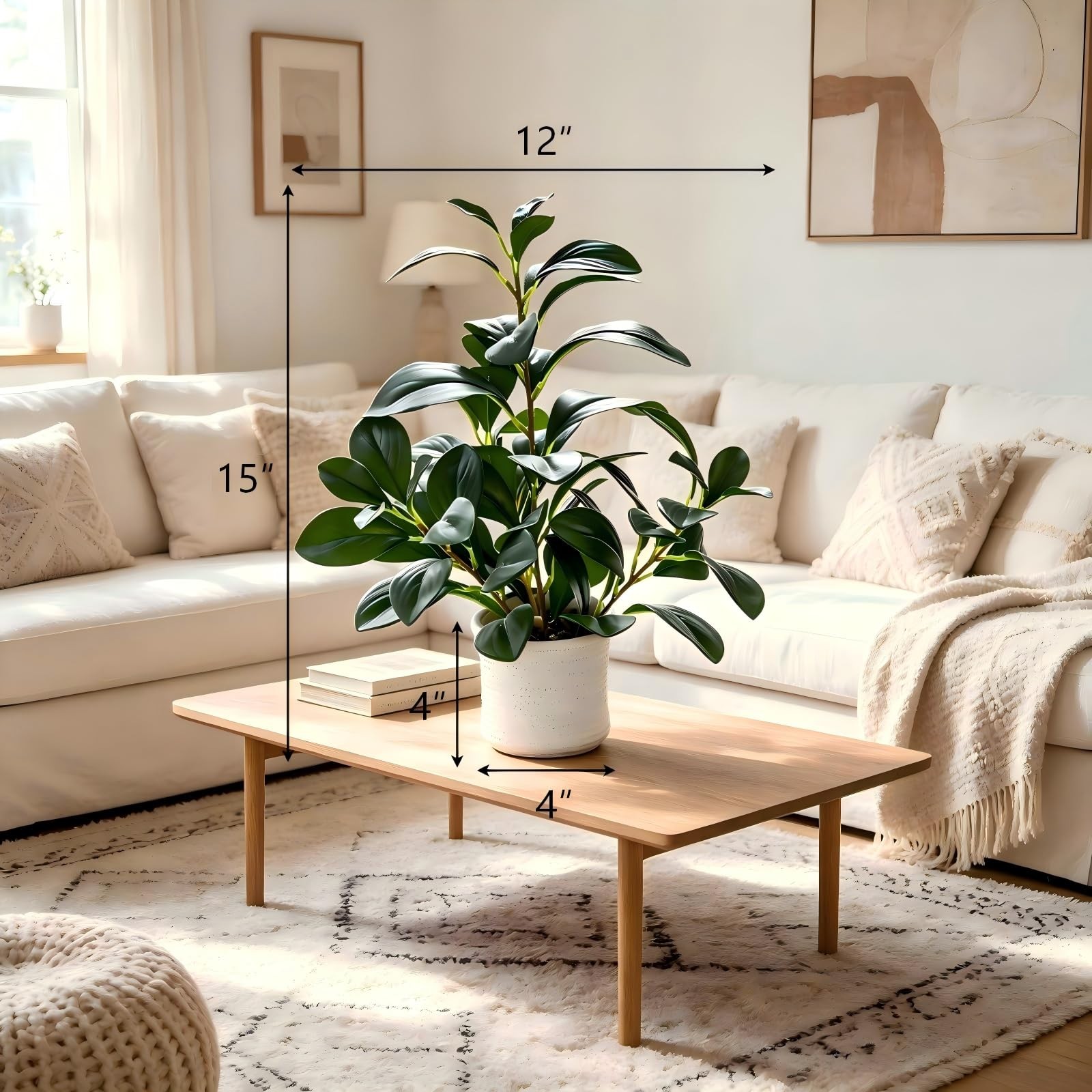 16 inch Artificial Indoor Plants Office Desk Faux Plant Peperomia Leaf Ficus …