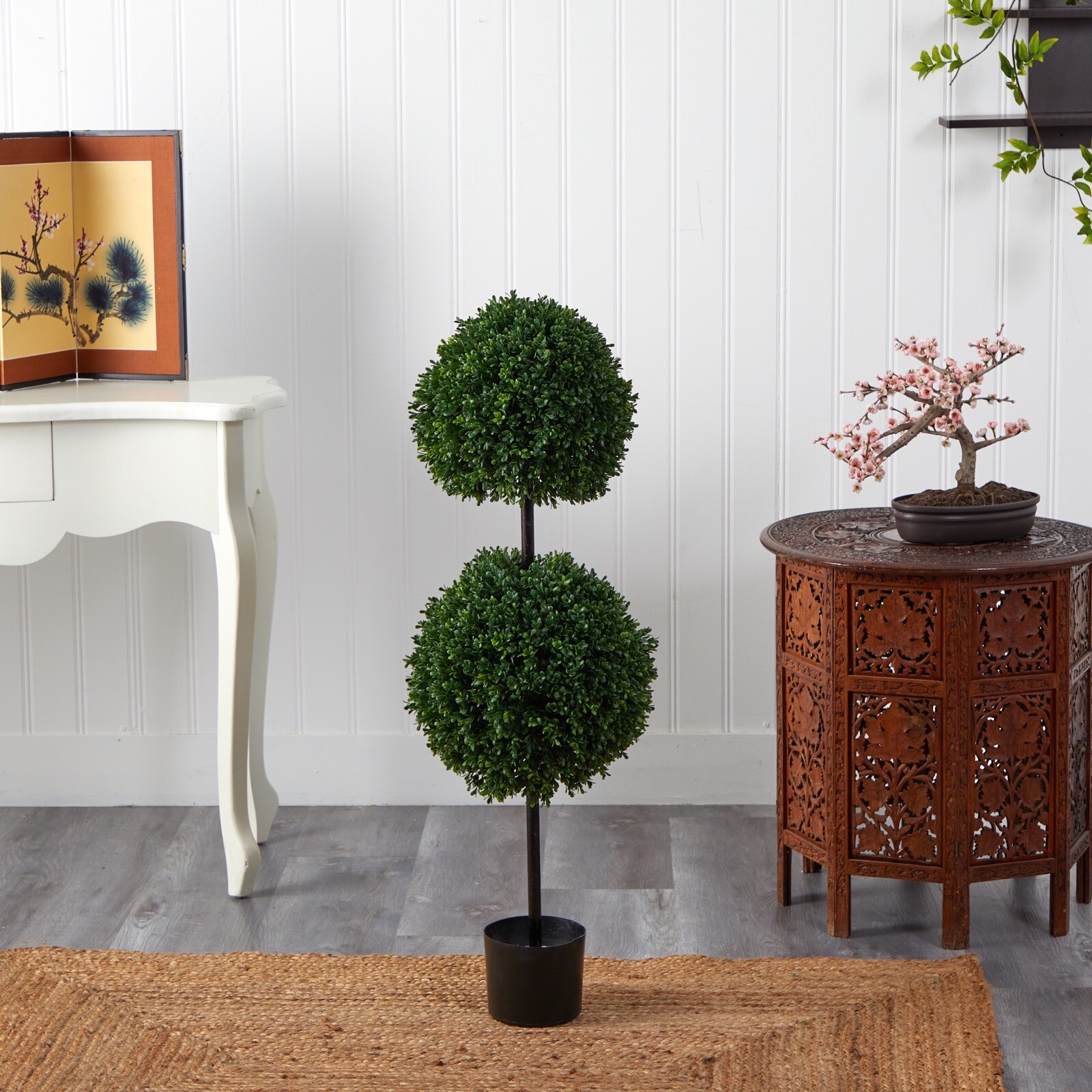 42” Boxwood Double Ball Artificial Topiary Tree UV (Indoor/Outdoor).Retail $218
