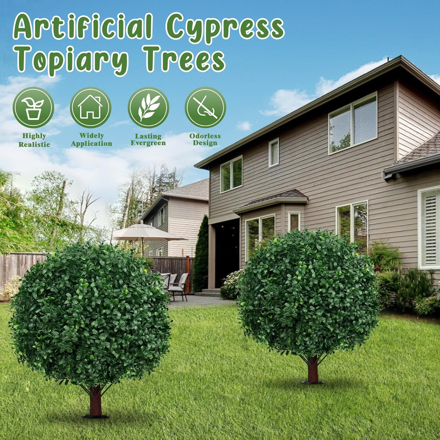 Set of 2 UV Resistant Artificial Boxwood Topiary Balls for Indoor/Outdoor Use