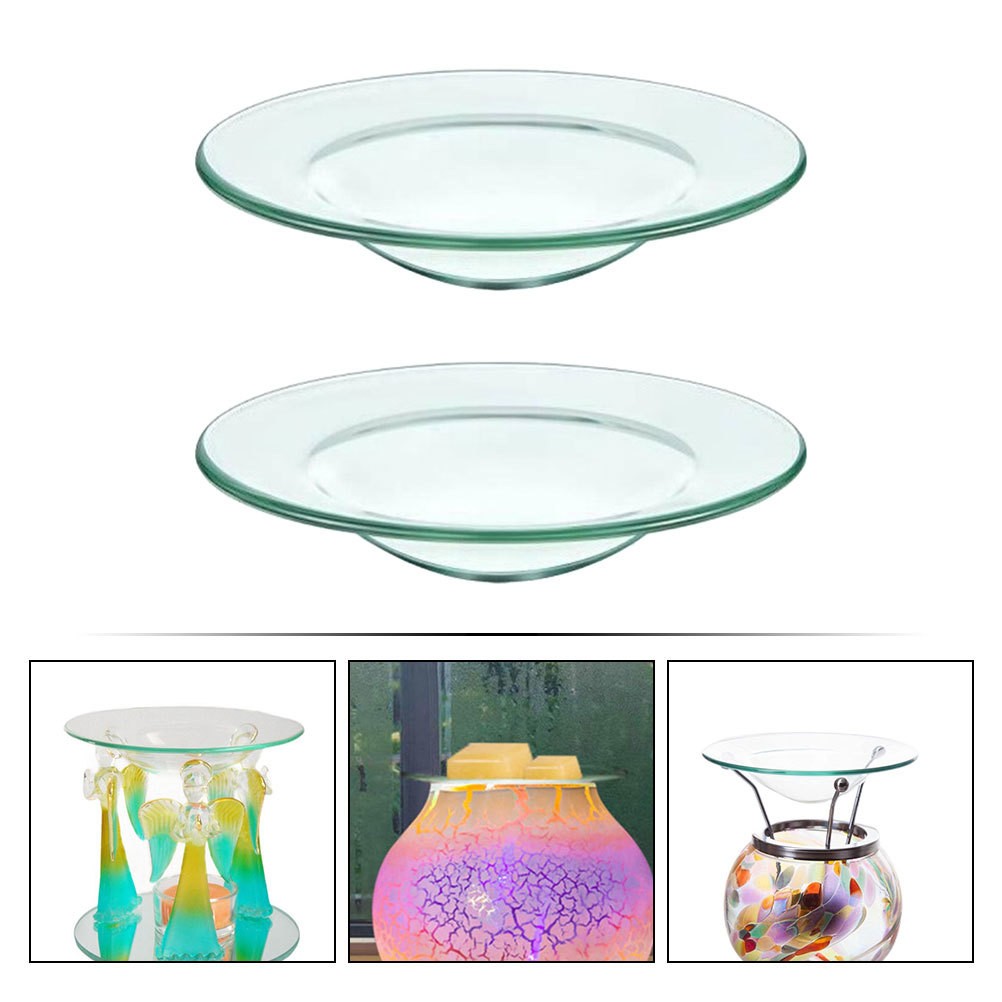 2Pcs Sturdy Glass Wax Warmer Plates Reusable Transparent Replacement Oil Dishes