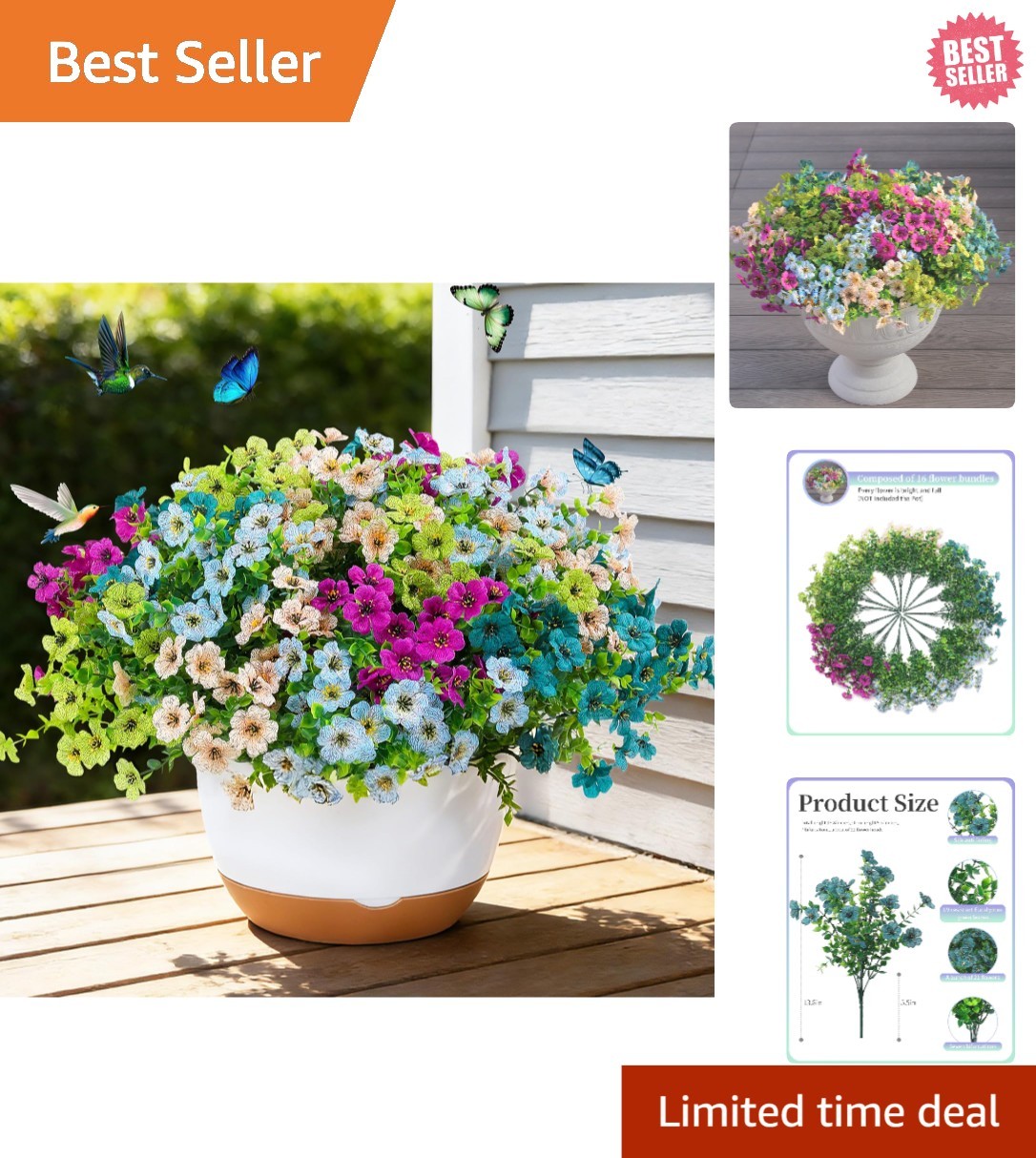 16 Bundles of UV-Resistant Faux Eucalyptus & Daisy Flowers for Outdoor Elegance