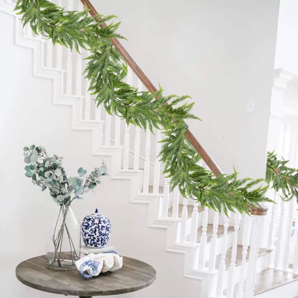 5ft Long Greenery Garland Boston Fern Floral Garland for Door Mantle Decorati…