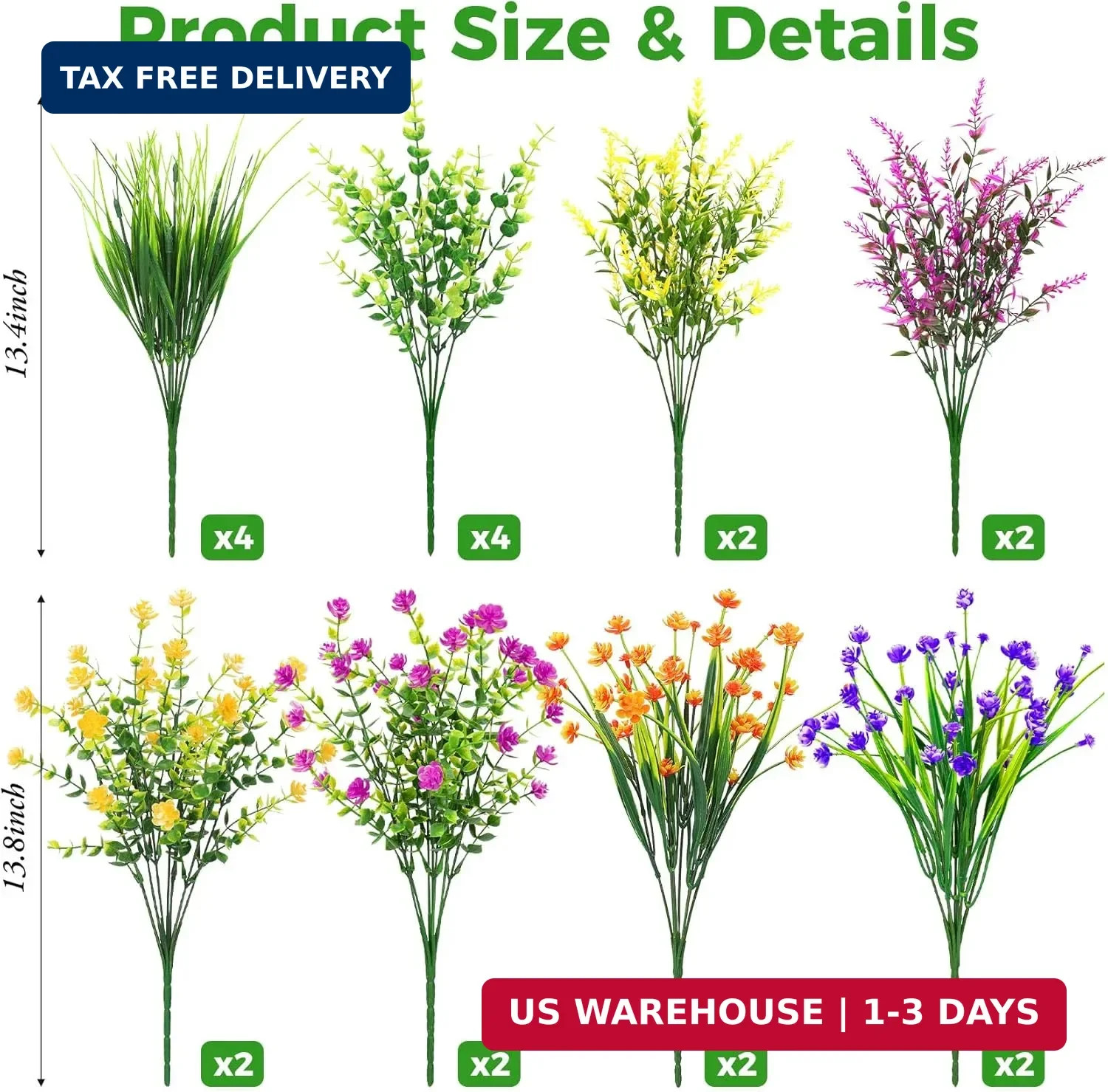 20 Bundles Artificial Flowers for Outdoors Fake Plastic Flowers UV Resistant Rea