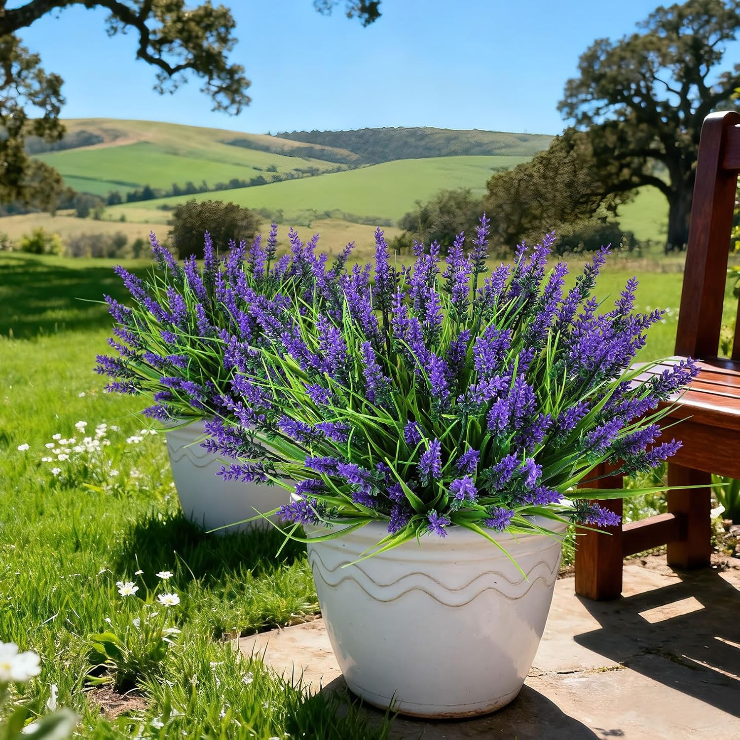 16 Bundles UV Resistant Artificial Lavender & Monkey Grass, Outdoor Purple