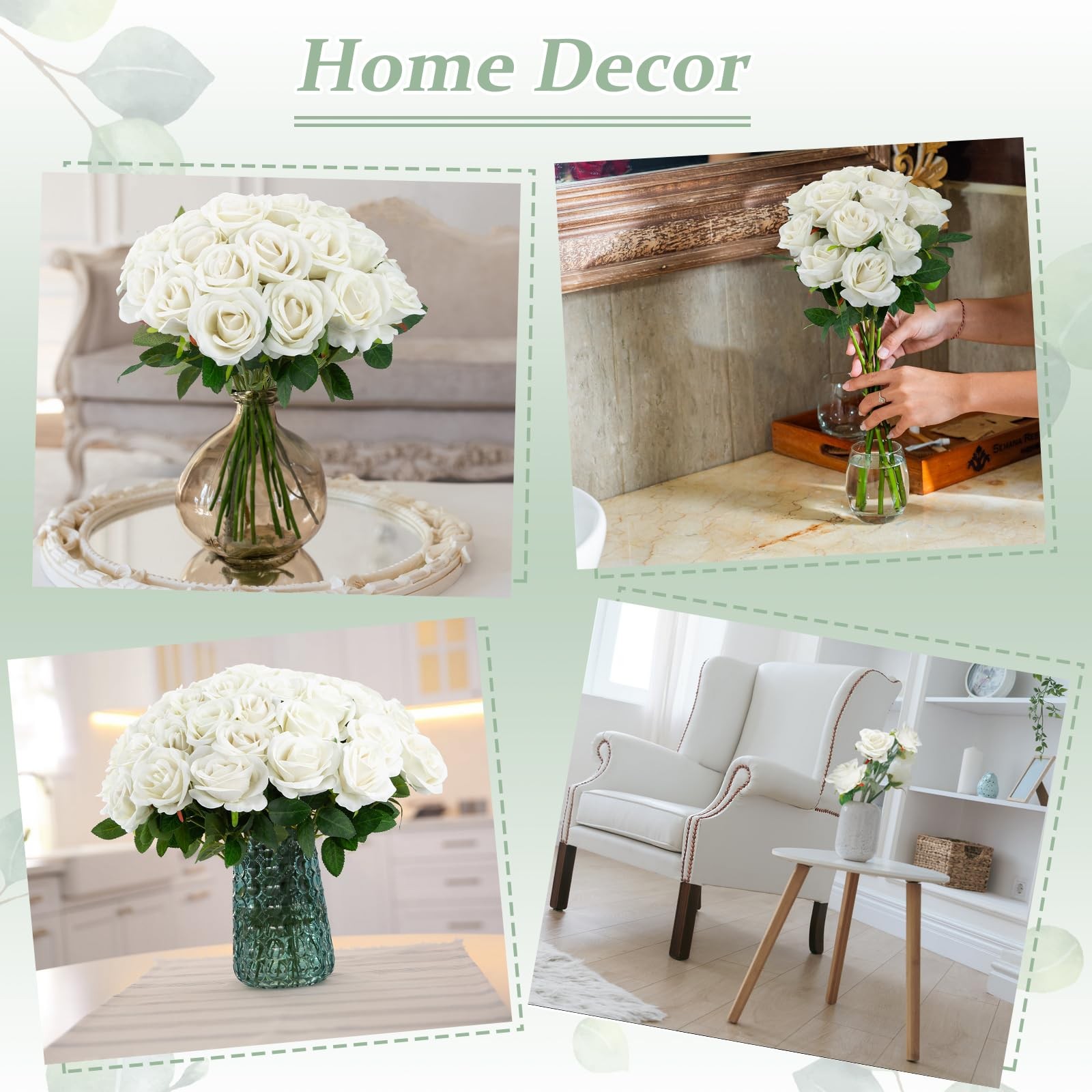 72pcs White Roses Artificial Silk Fake Flower Bulk for Home Decor