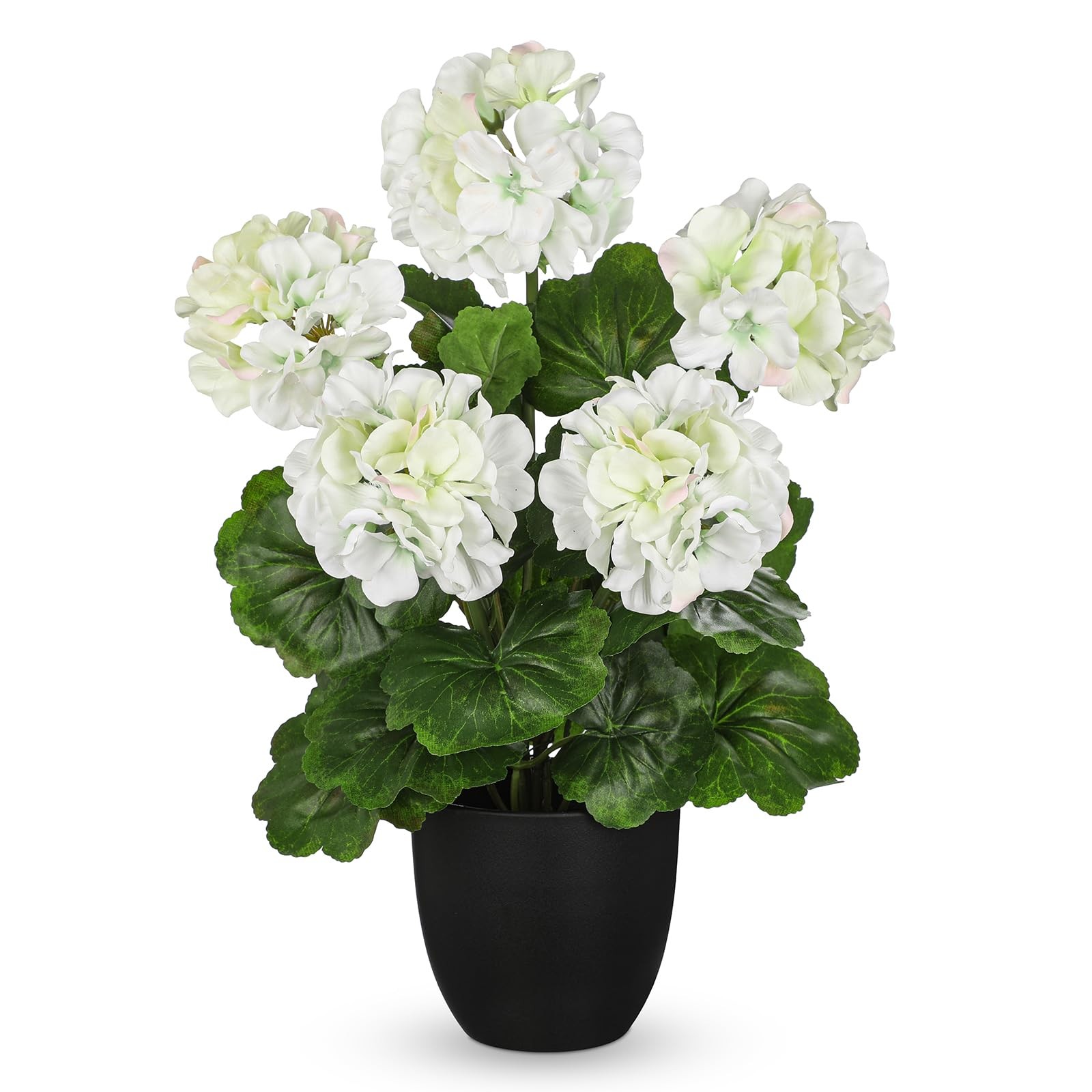 16” Geraniums Artificial Flowers Realistic Potted Plant – White Fake Geranium…
